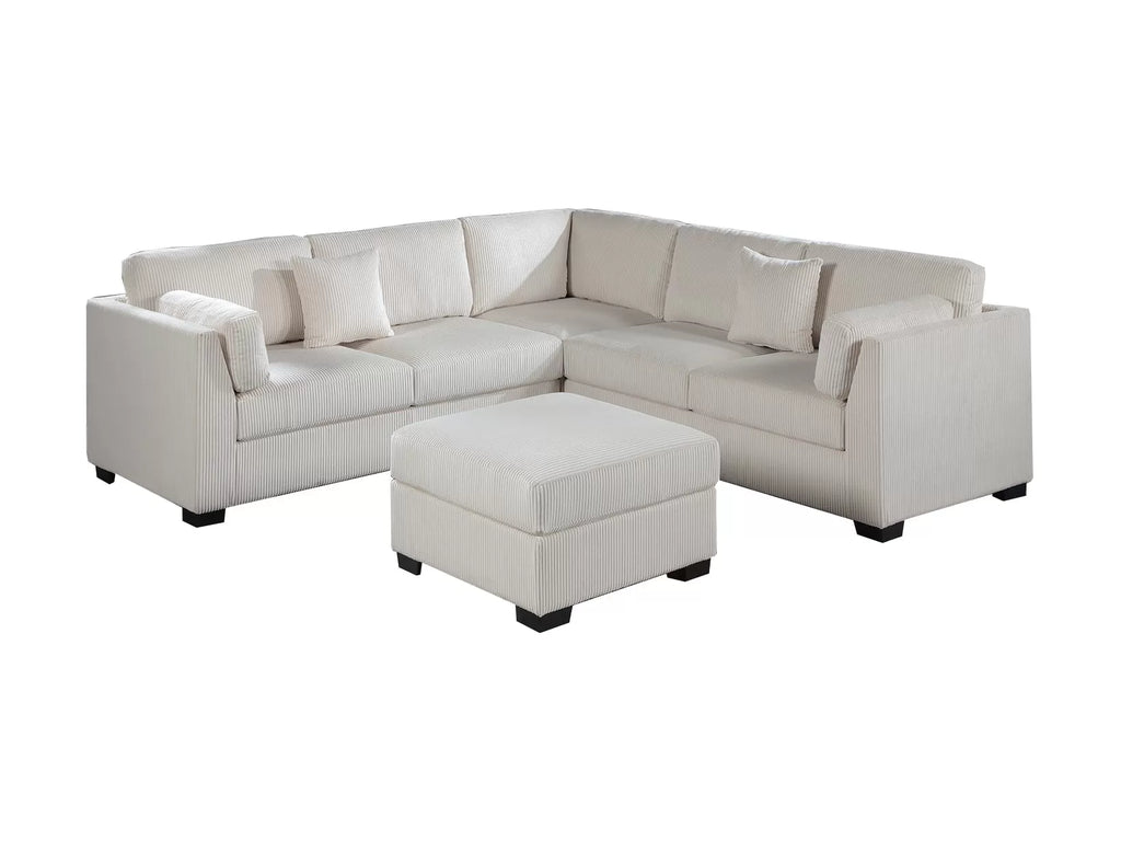 4-Piece Sectional Set W/ Ottoman – RAF/LAF One-Arm Loveseat + Corner Wedge + Cocktail Ottoman – Beige (F8480)