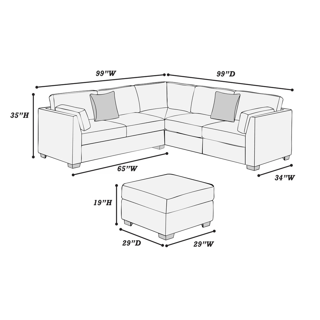 4-Piece Sectional Set W/ Ottoman – RAF/LAF One-Arm Loveseat + Corner Wedge + Cocktail Ottoman – Beige (F8480)