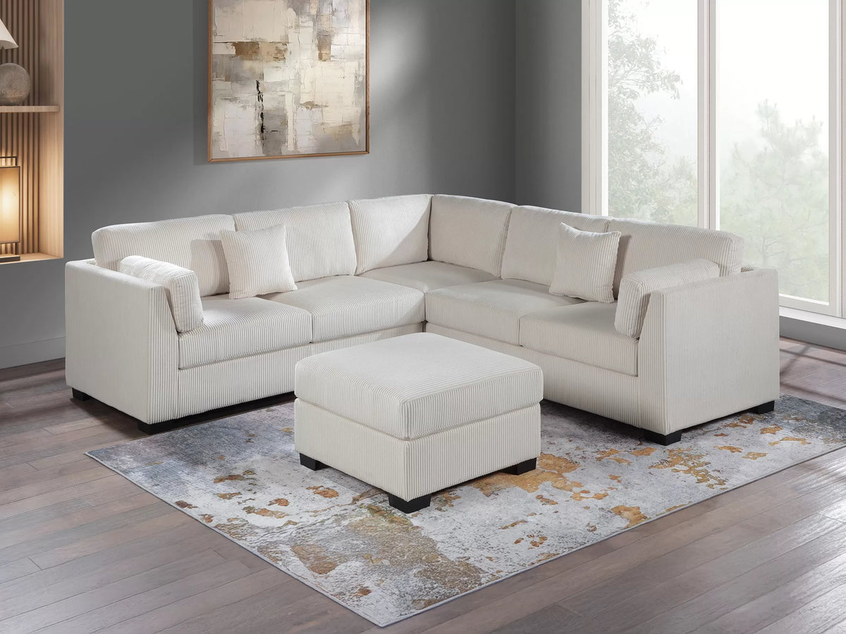 4-Piece Sectional Set W/ Ottoman – RAF/LAF One-Arm Loveseat + Corner Wedge + Cocktail Ottoman – Beige (F8480)
