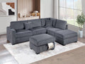 3-Piece Reversible Sectional Set W/ Ottoman – Reversible Chaise + Sofa W/USB + Storage Ottoman – Dark Gray (F8481)