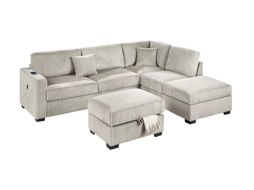 3-Piece Reversible Sectional Set W/ Ottoman – Reversible Chaise + Sofa W/USB + Storage Ottoman – Camel (F8482)