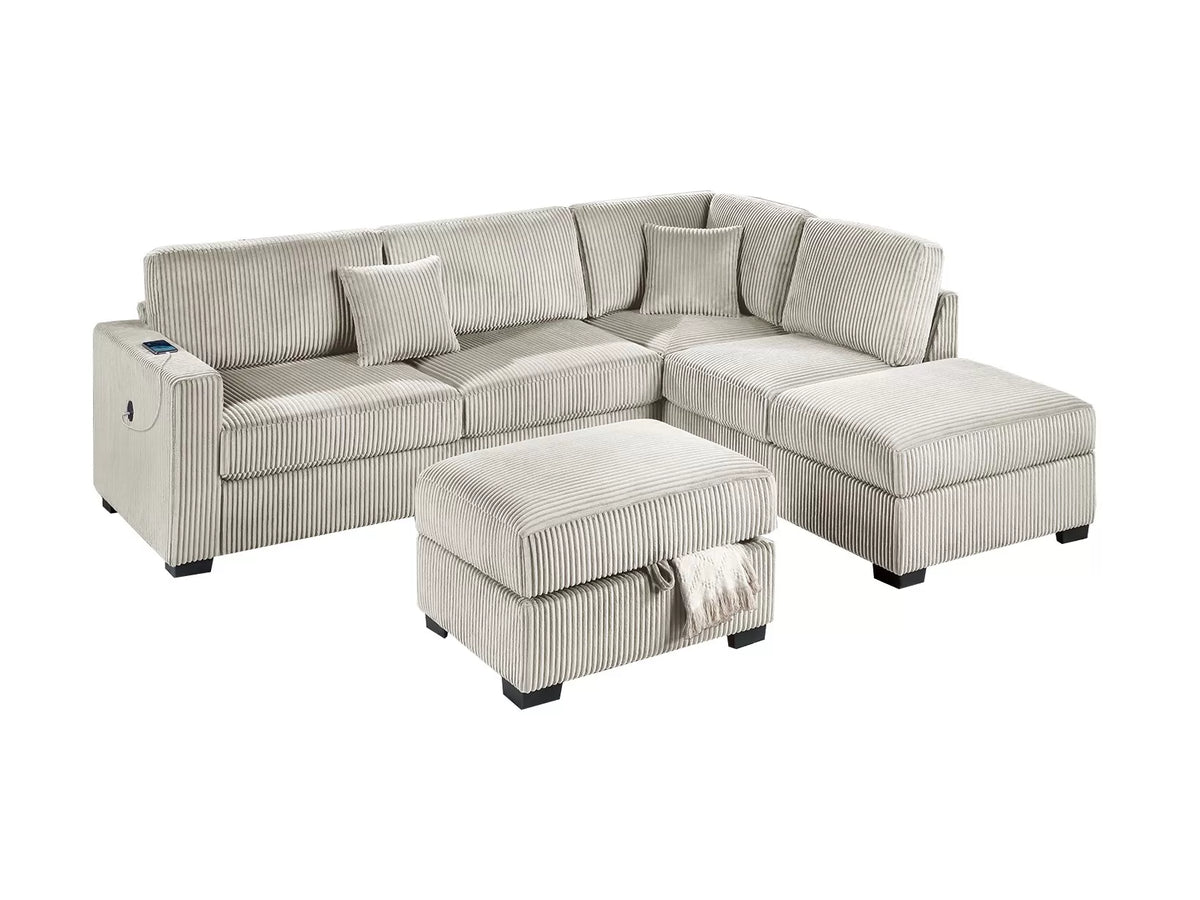 3-Piece Reversible Sectional Set W/ Ottoman – Reversible Chaise + Sofa W/USB + Storage Ottoman – Camel (F8482)