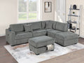 3-Piece Reversible Sectional Set W/ Ottoman – Reversible Chaise + Sofa W/USB + Storage Ottoman – Smoke (F8484)