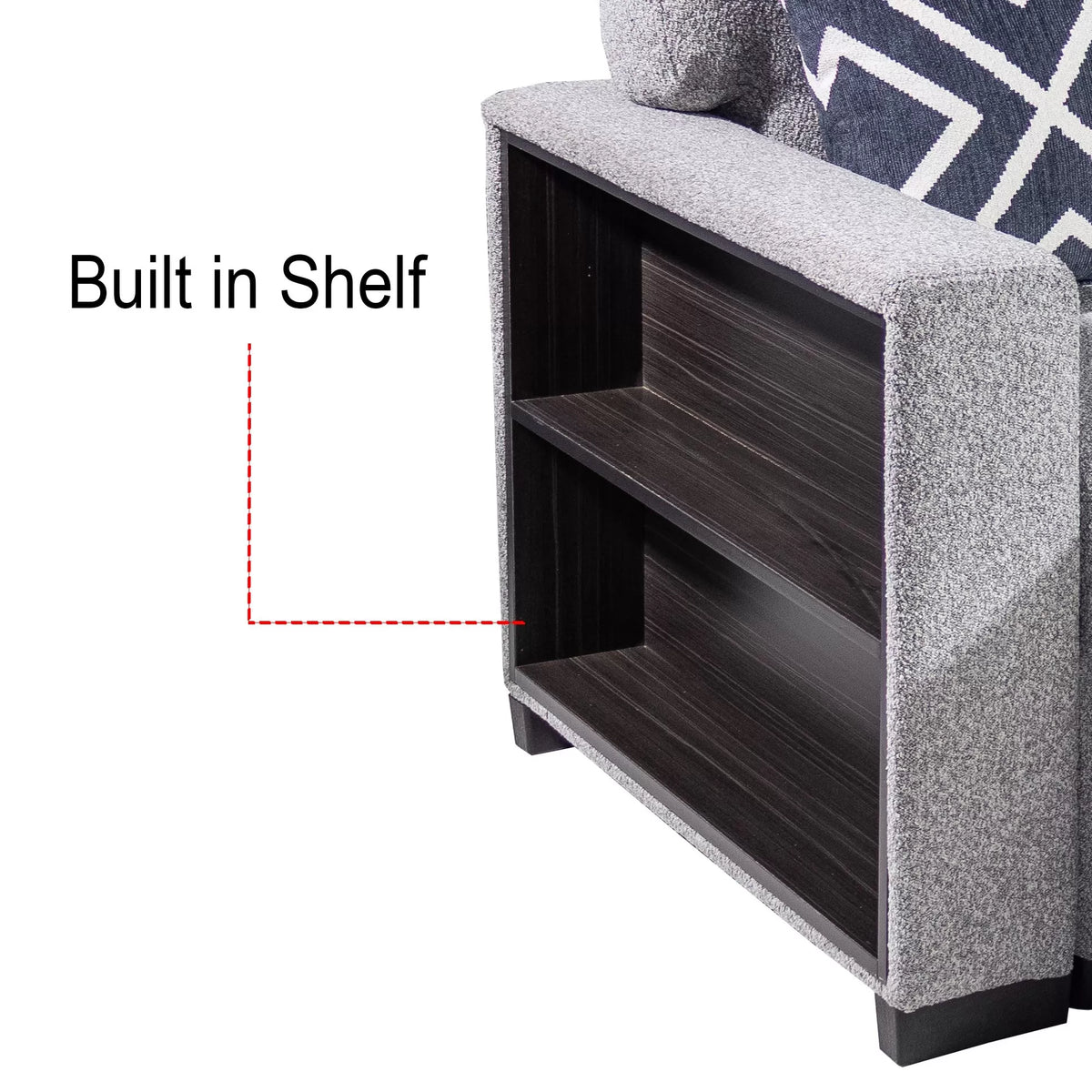 3-Piece Reversible Sectional Set W/ Ottoman – Reversible Chaise + Sofa W/ Built-In Shelf + Storage Ottoman – Gray (F8487)