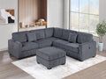 4-Piece Sectional Set W/ Ottoman – RAF/LAF One-Arm Loveseat W/USB + Corner Wedge + Cocktail Ottoman – Dark Gray (F8489)