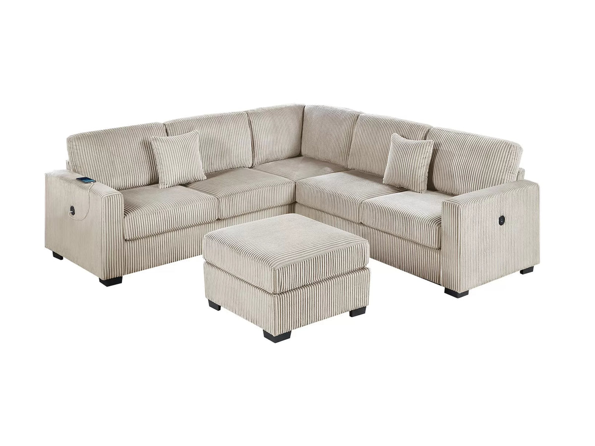 4-Piece Sectional Set W/ Ottoman – RAF/LAF One-Arm Loveseat W/USB + Corner Wedge + Cocktail Ottoman – Camel (F8490)