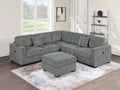 4-Piece Sectional Set W/ Ottoman – RAF/LAF One-Arm Loveseat W/USB + Corner Wedge + Cocktail Ottoman – Smoke (F8492)