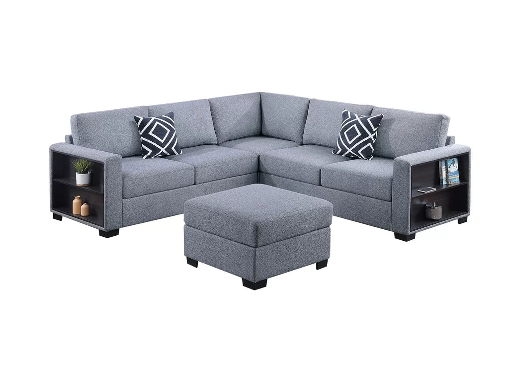 4-Piece Sectional Set W/ Ottoman – Gray (F8495)