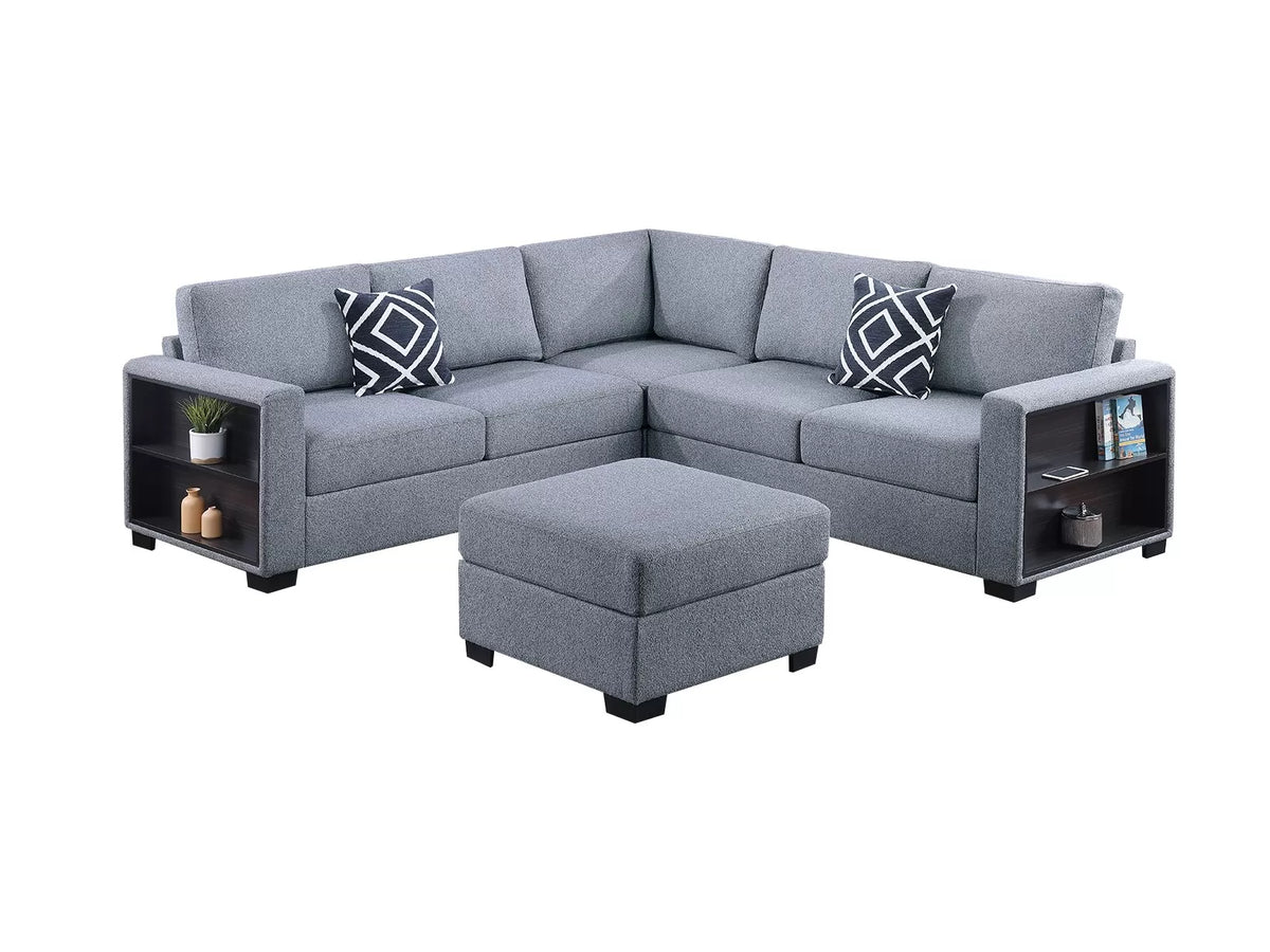 4-Piece Sectional Set W/ Ottoman – Gray (F8495)