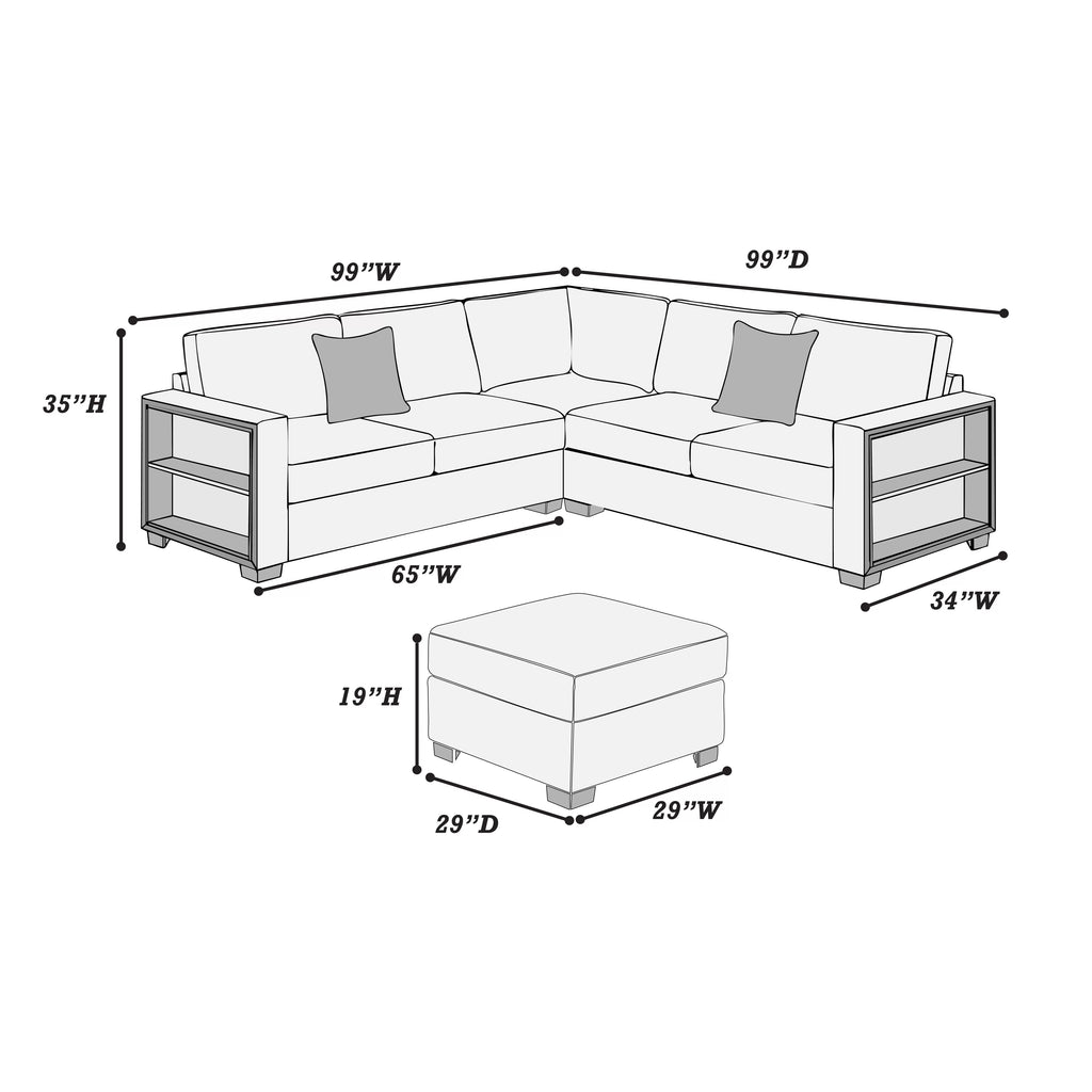 4-Piece Sectional Set W/ Ottoman – Gray (F8495)