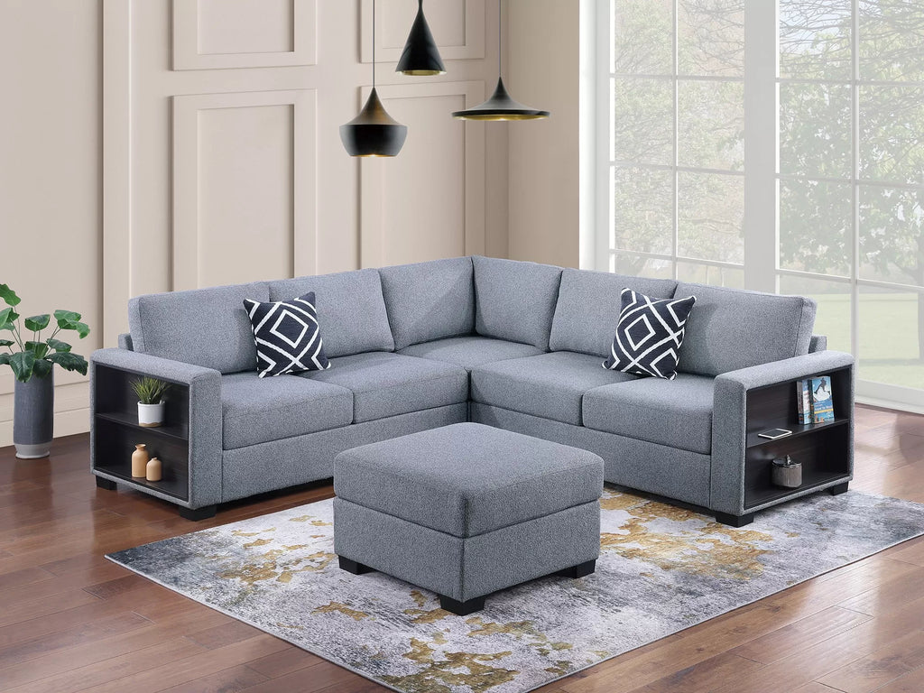4-Piece Sectional Set W/ Ottoman – Gray (F8495)