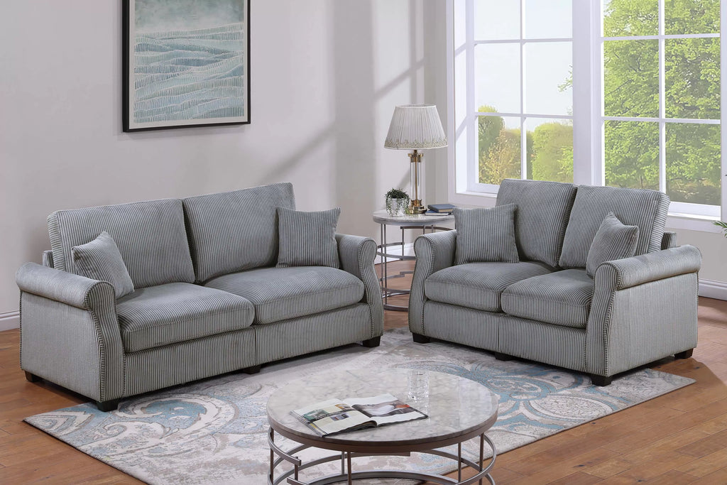 2-Piece Sofa Set – Sofa & Loveseat – Fog (F8498)