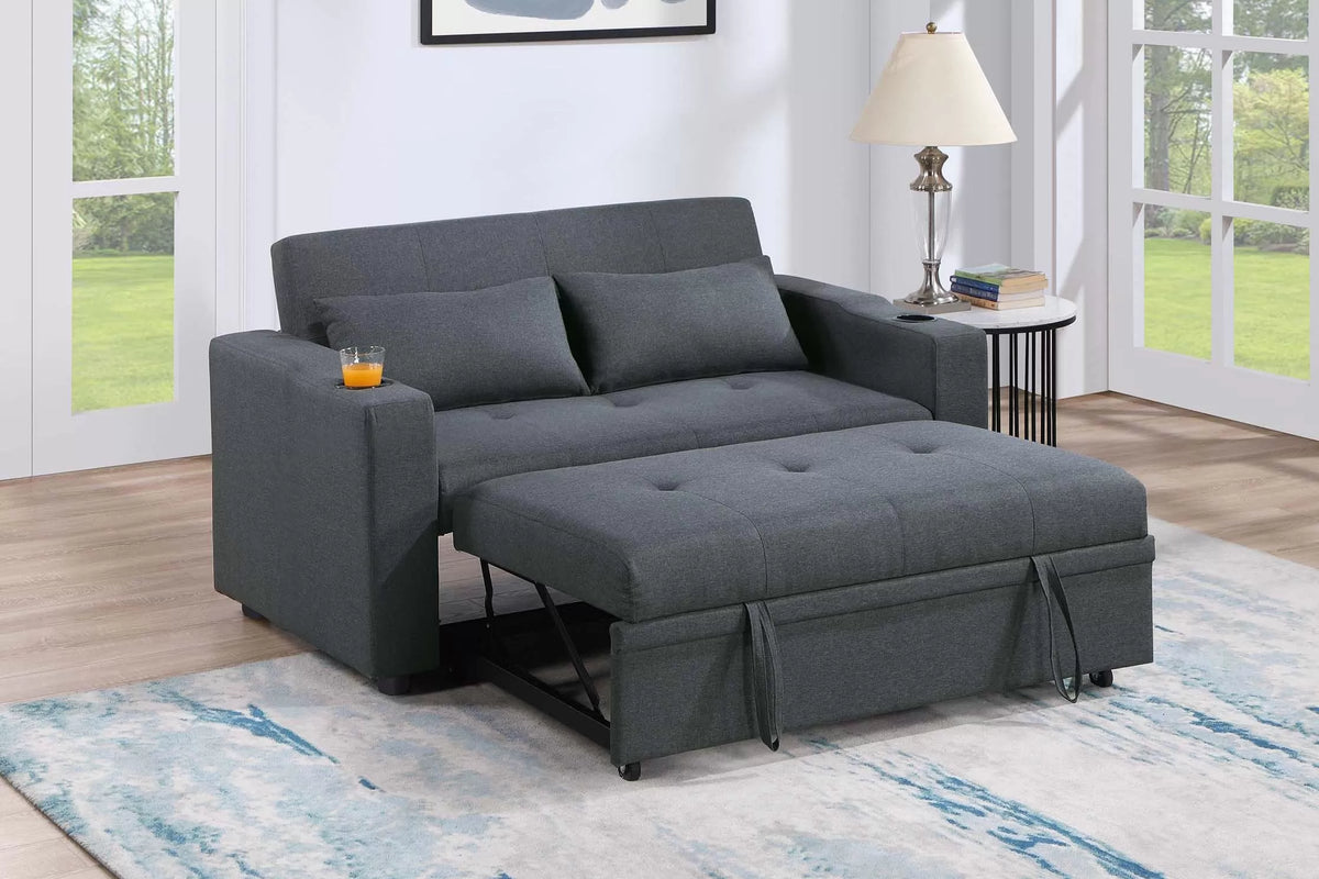 Convertible Sofa – Sleeper Sofa W/ Cup Holders – Charcoal (F8533)