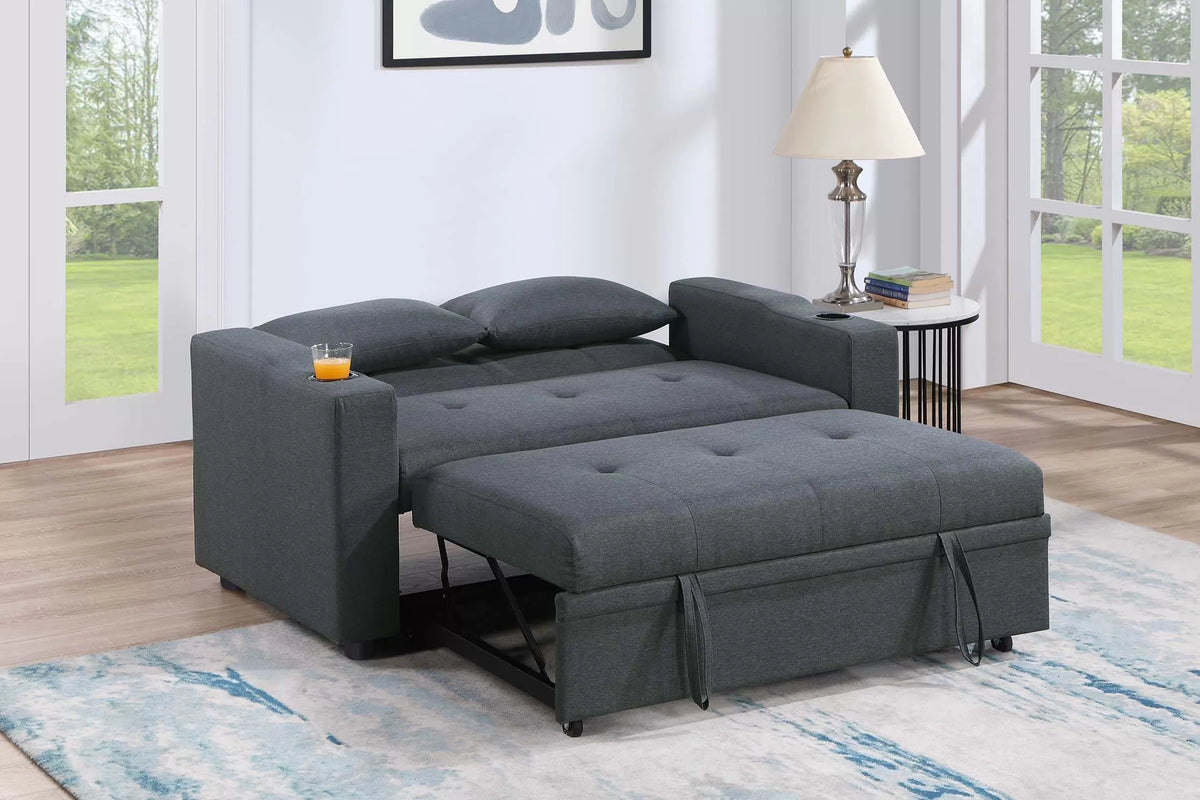 Convertible Sofa – Sleeper Sofa W/ Cup Holders – Charcoal (F8533)