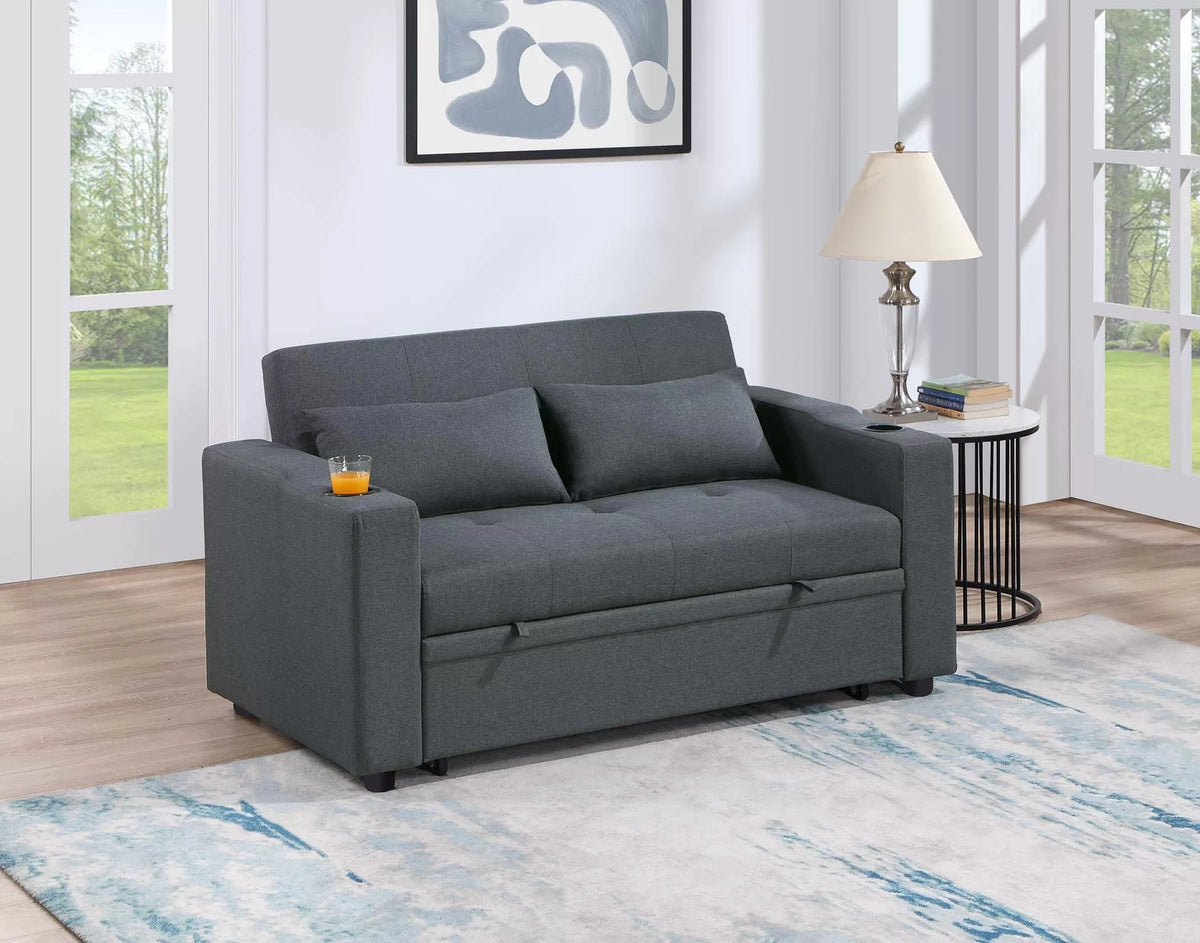 Convertible Sofa – Sleeper Sofa W/ Cup Holders – Charcoal (F8533)
