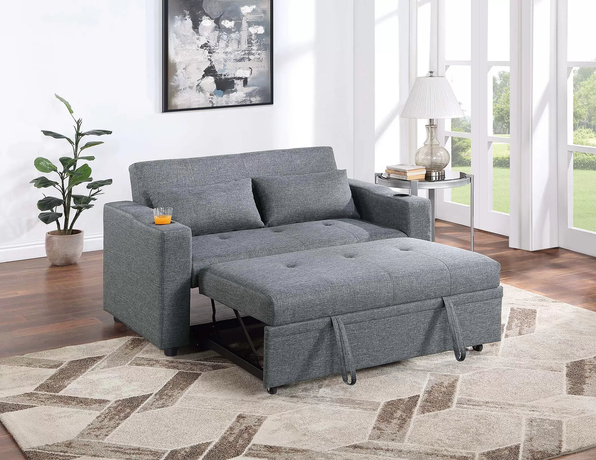 Convertible Sofa – Sleeper Sofa W/ Cup Holders – Black Gray (F8534)