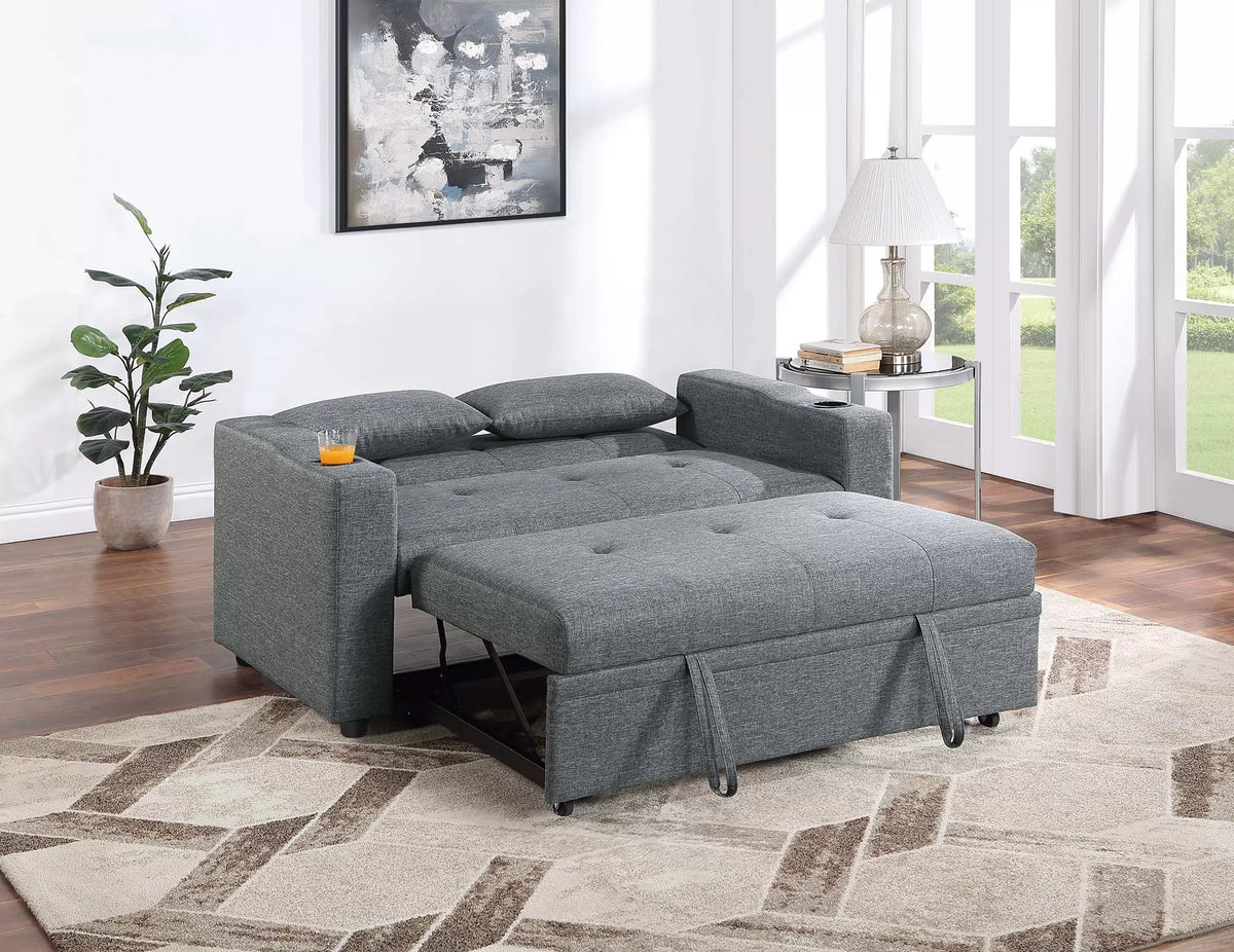 Convertible Sofa – Sleeper Sofa W/ Cup Holders – Black Gray (F8534)