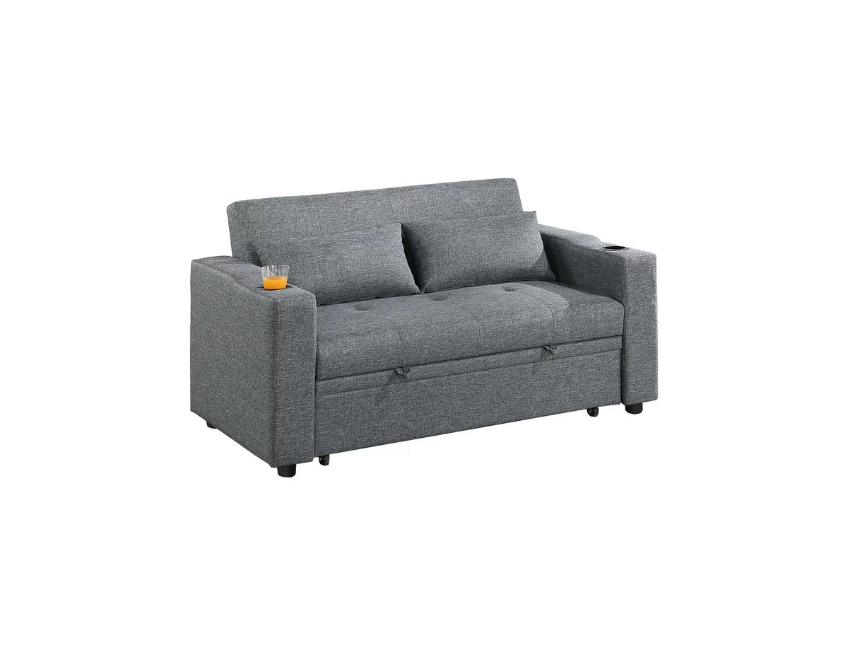 Convertible Sofa – Sleeper Sofa W/ Cup Holders – Black Gray (F8534)