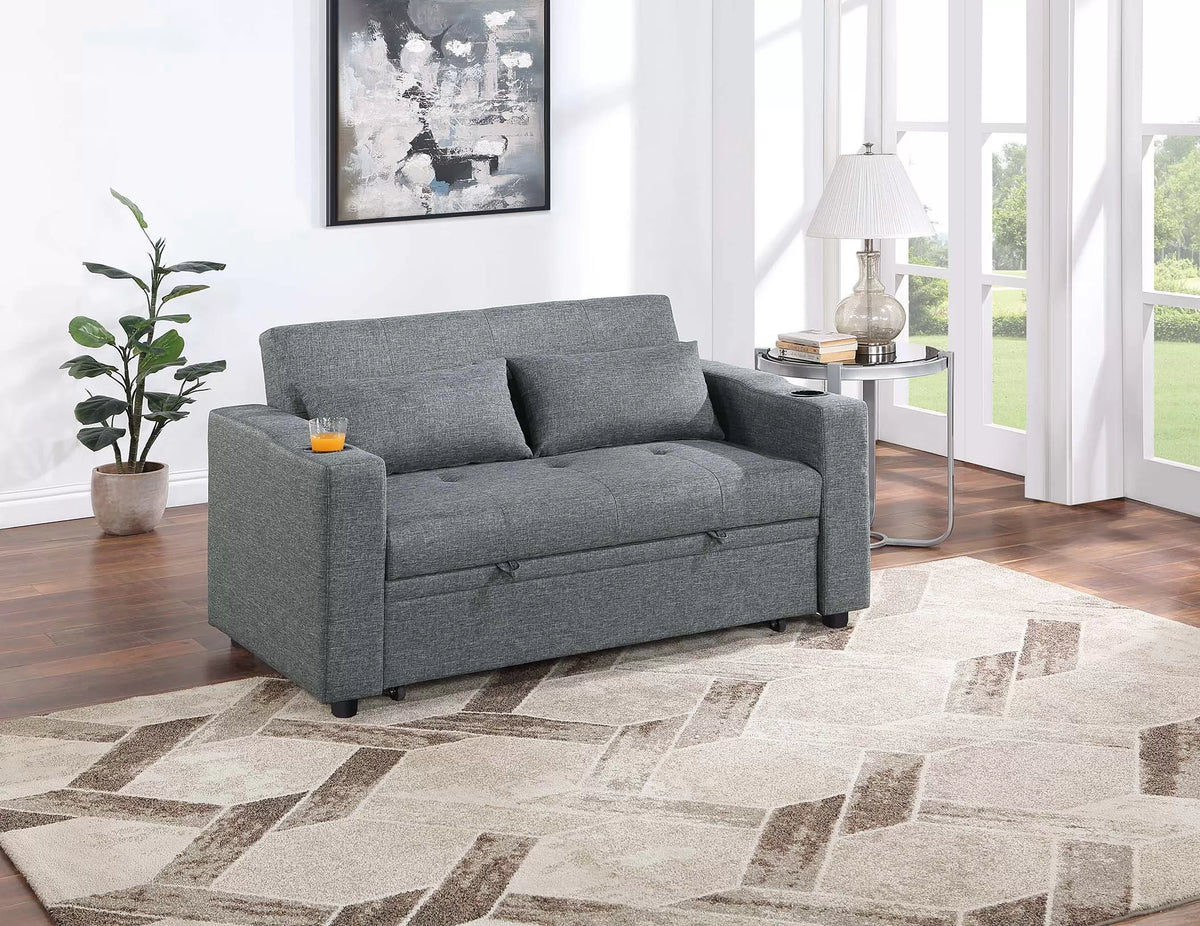 Convertible Sofa – Sleeper Sofa W/ Cup Holders – Black Gray (F8534)