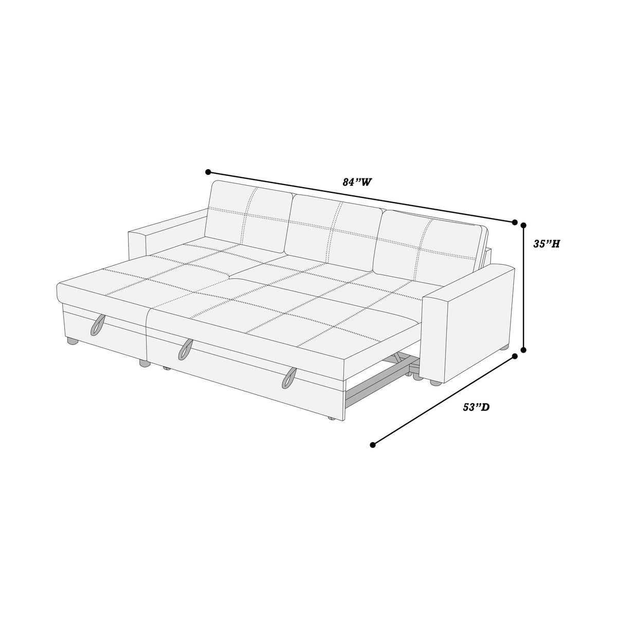 Convertible Sectional – Reversible Convertible Sectional W/Storage – Granite (F8536)