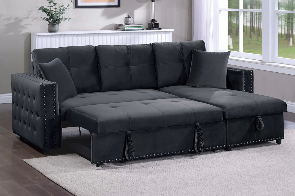 Convertible Sectional – Reversible Convertible Sectional W/Storage – Black (F8540)