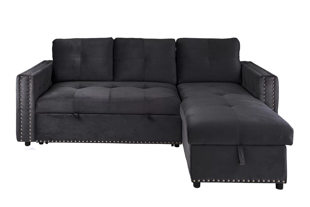 Convertible Sectional – Reversible Convertible Sectional W/Storage – Black (F8540)