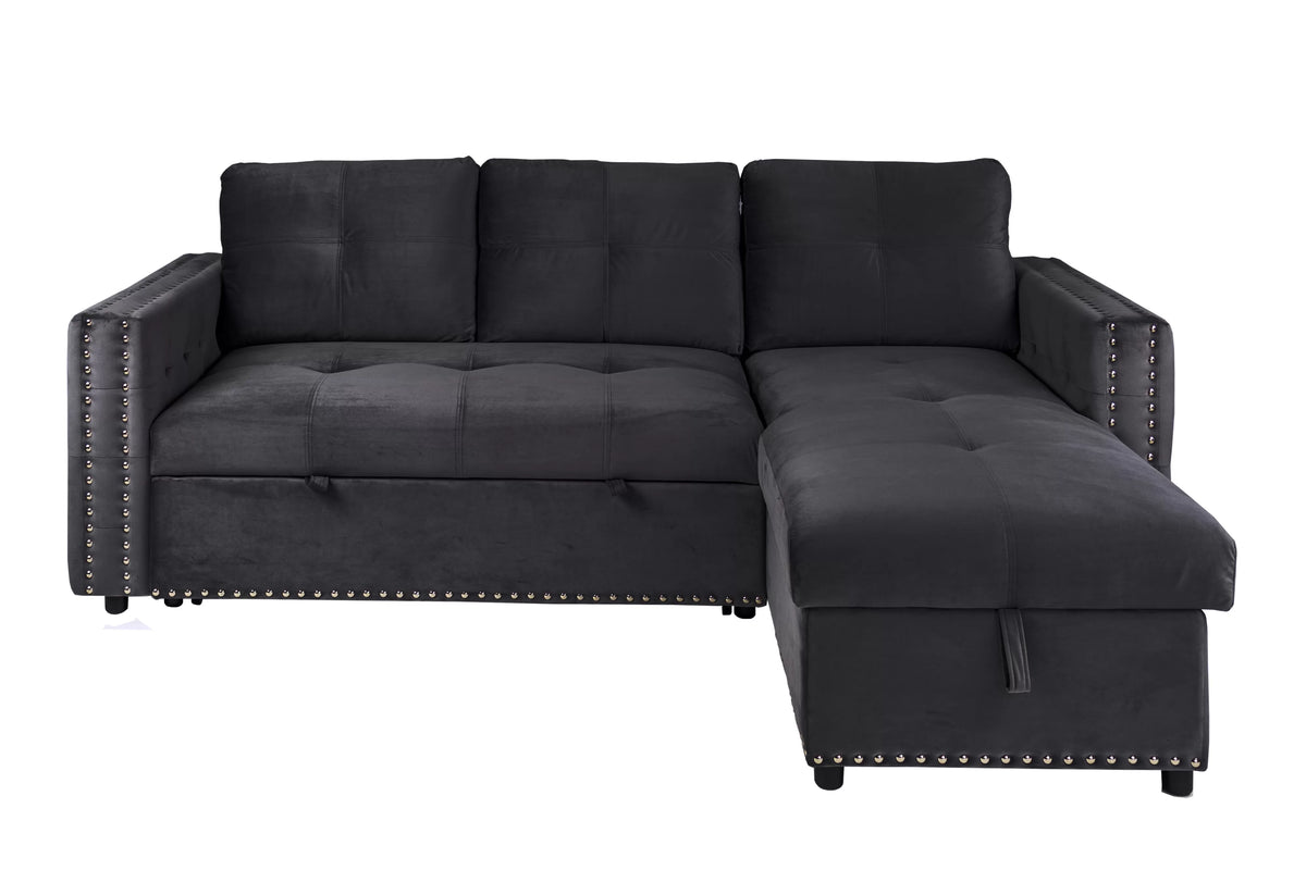 Convertible Sectional – Reversible Convertible Sectional W/Storage – Black (F8540)