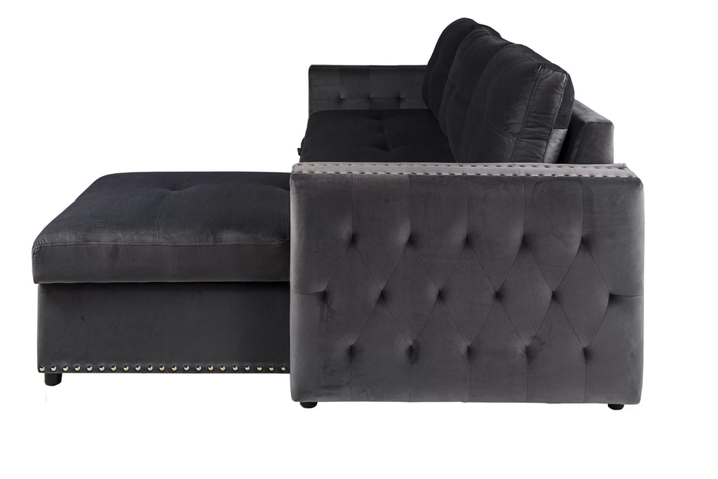 Convertible Sectional – Reversible Convertible Sectional W/Storage – Black (F8540)