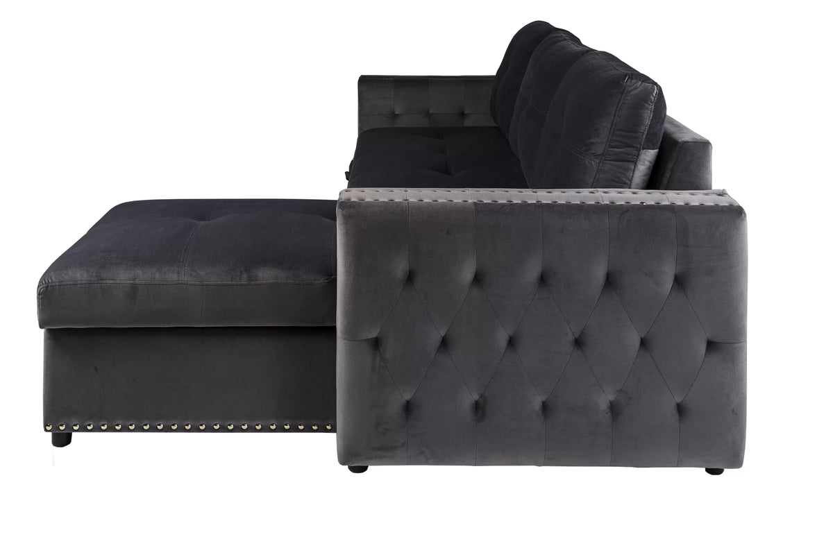 Convertible Sectional – Reversible Convertible Sectional W/Storage – Black (F8540)