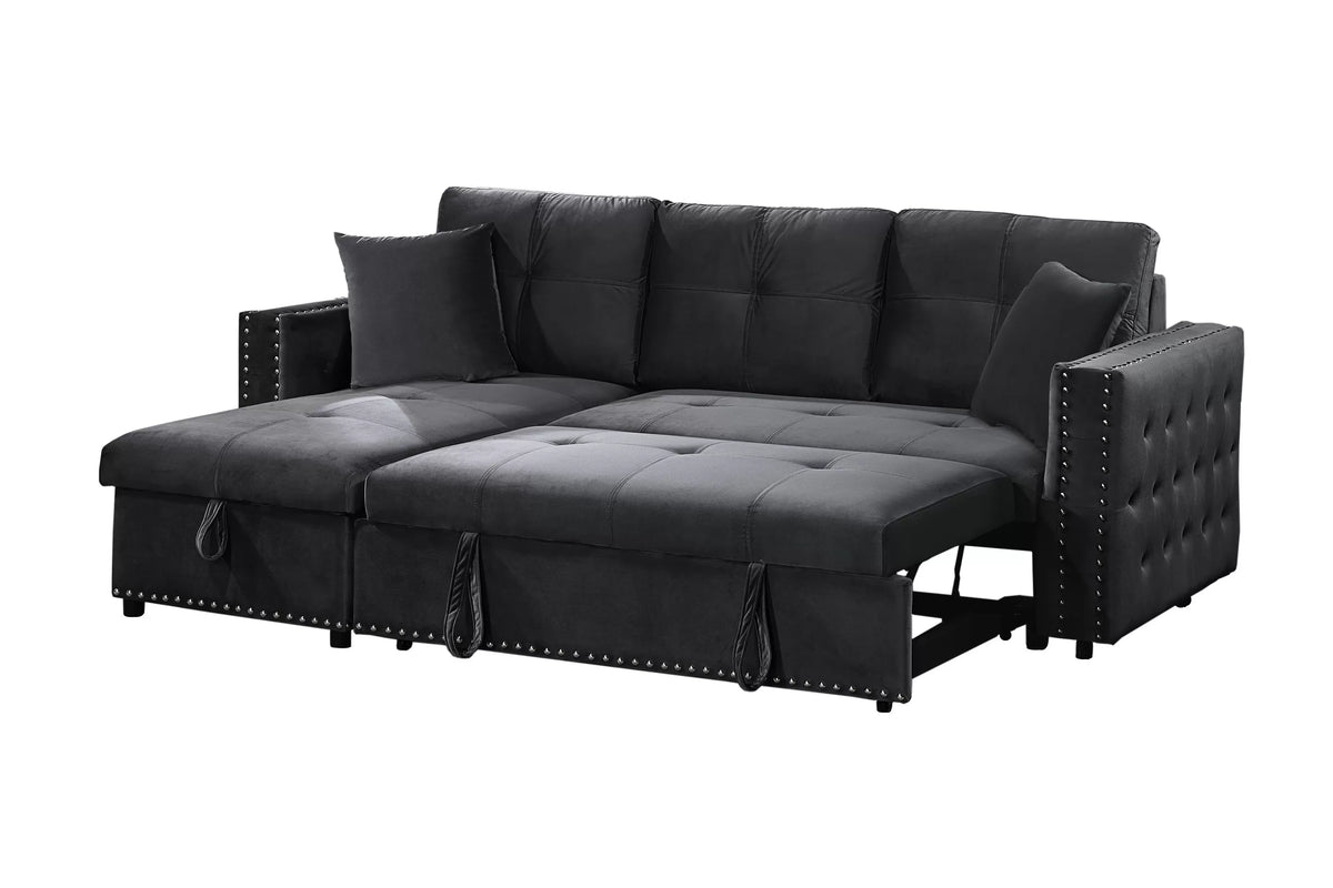 Convertible Sectional – Reversible Convertible Sectional W/Storage – Black (F8540)