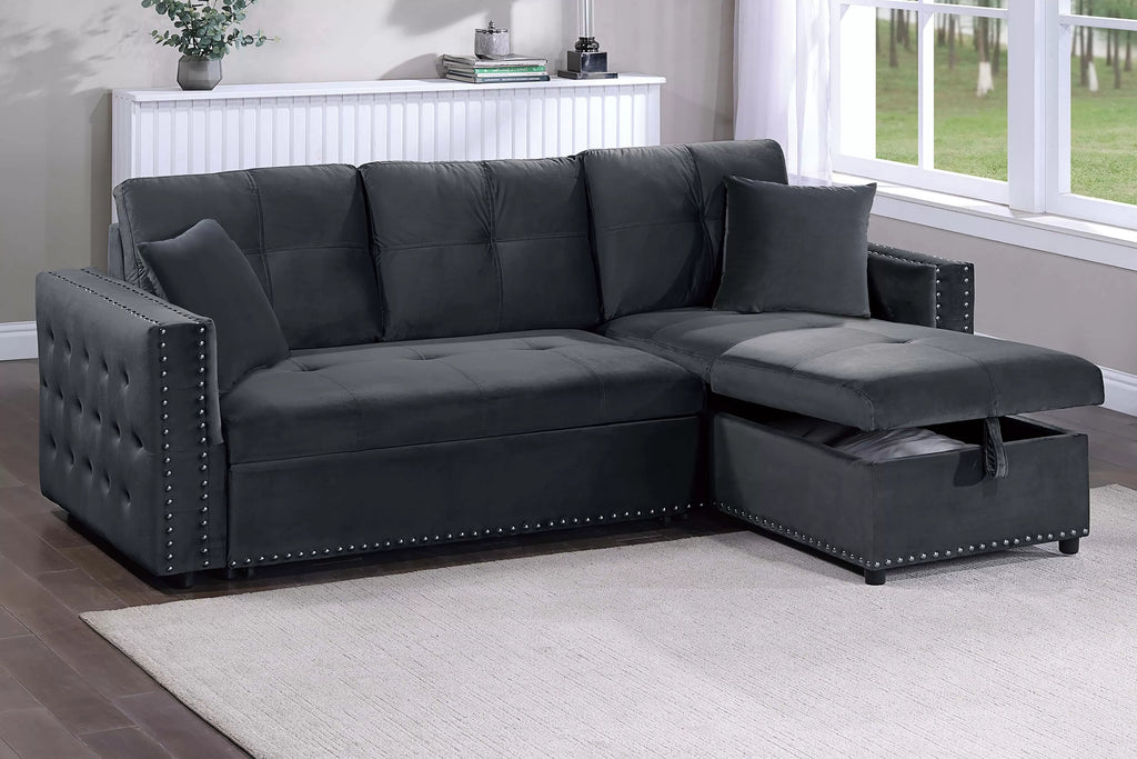 Convertible Sectional – Reversible Convertible Sectional W/Storage – Black (F8540)