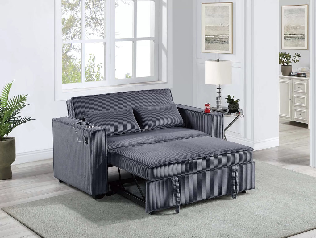 Convertible Sofa – Sleeper Sofa W/ Cup Holders & USB Port – Dark Gray (F8547)