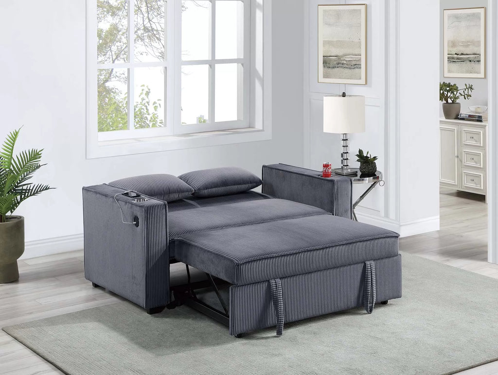 Convertible Sofa – Sleeper Sofa W/ Cup Holders & USB Port – Dark Gray (F8547)