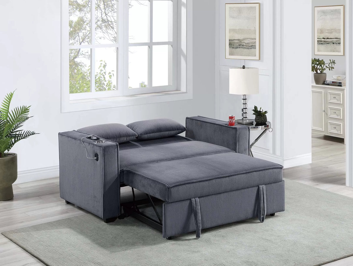 Convertible Sofa – Sleeper Sofa W/ Cup Holders & USB Port – Dark Gray (F8547)