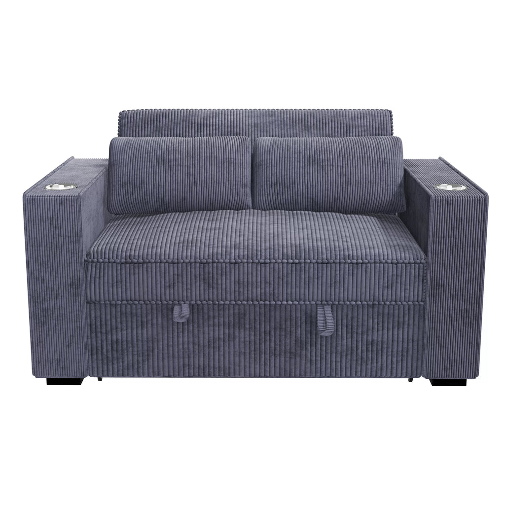 Convertible Sofa – Sleeper Sofa W/ Cup Holders & USB Port – Dark Gray (F8547)