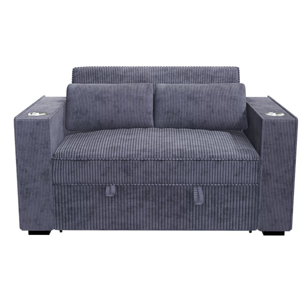Convertible Sofa – Sleeper Sofa W/ Cup Holders & USB Port – Dark Gray (F8547)