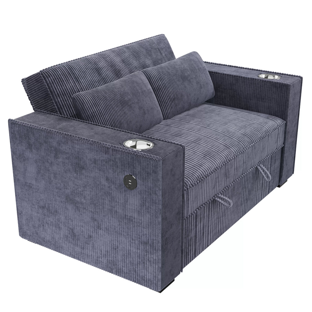 Convertible Sofa – Sleeper Sofa W/ Cup Holders & USB Port – Dark Gray (F8547)