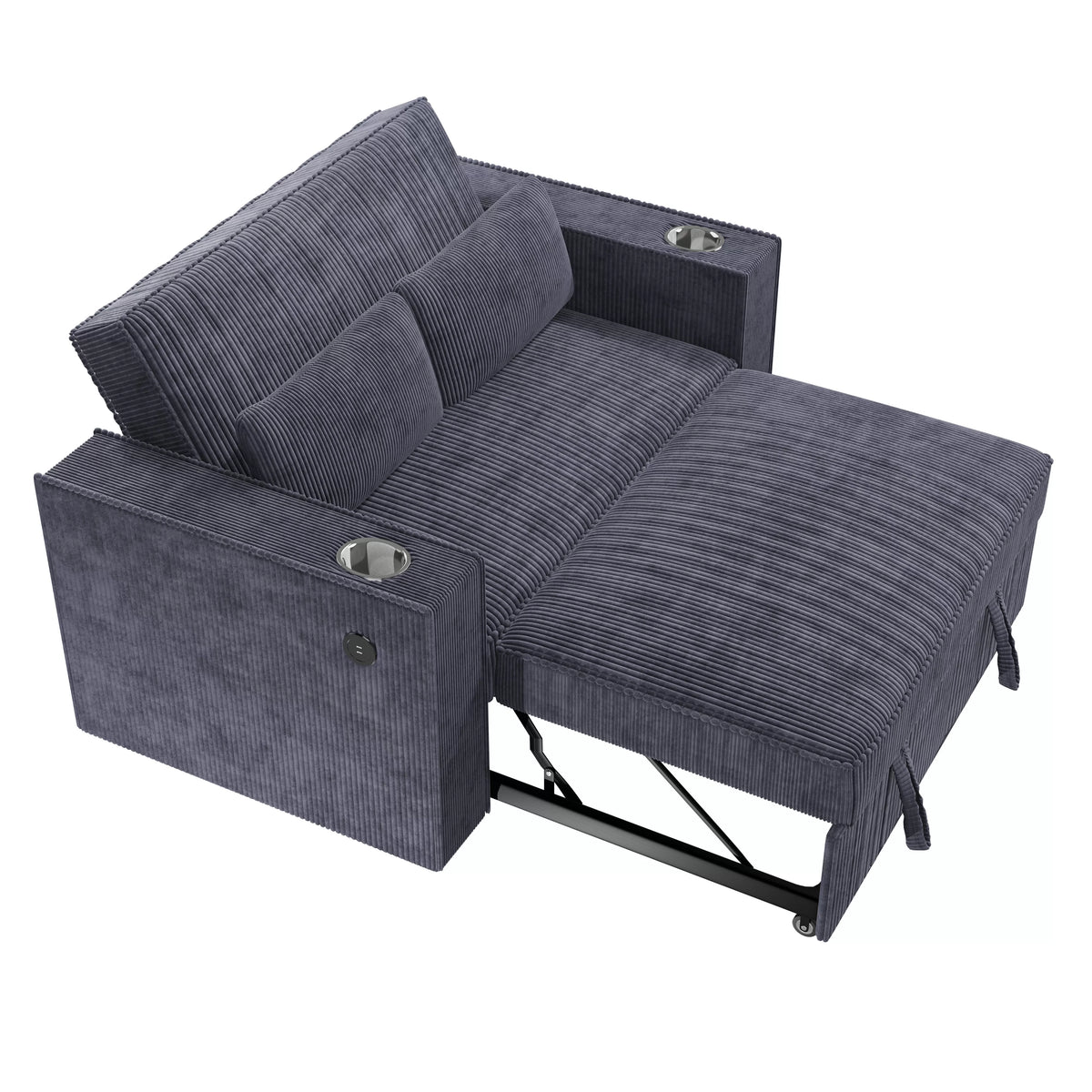 Convertible Sofa – Sleeper Sofa W/ Cup Holders & USB Port – Dark Gray (F8547)
