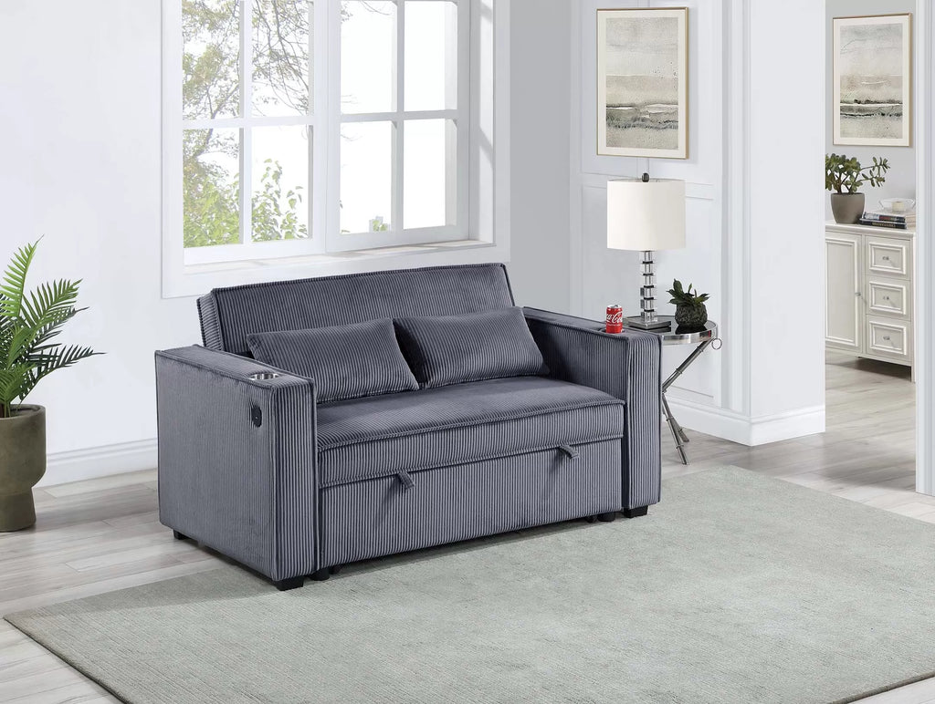 Convertible Sofa – Sleeper Sofa W/ Cup Holders & USB Port – Dark Gray (F8547)
