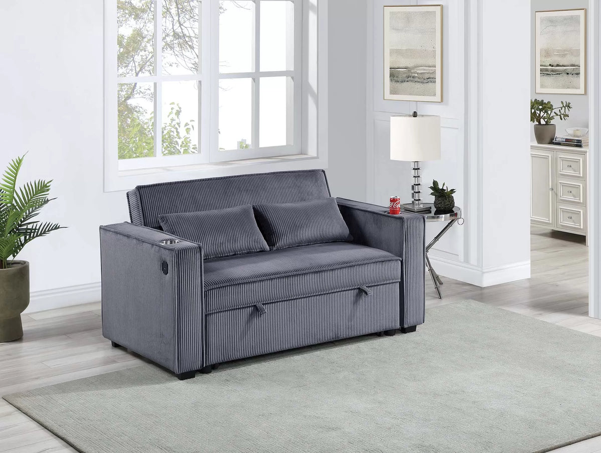 Convertible Sofa – Sleeper Sofa W/ Cup Holders & USB Port – Dark Gray (F8547)