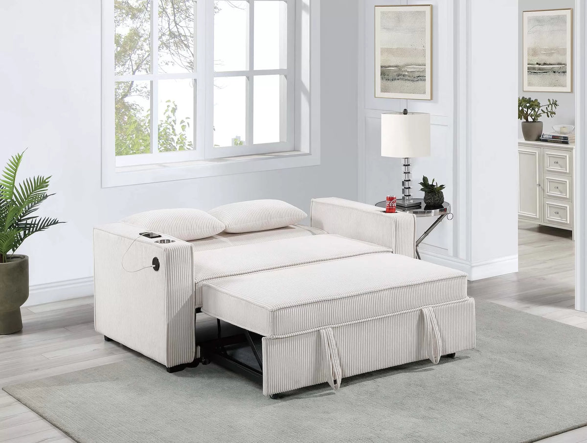 Convertible Sofa – Sleeper Sofa W/ Cup Holders & USB Port – Beige (F8548)