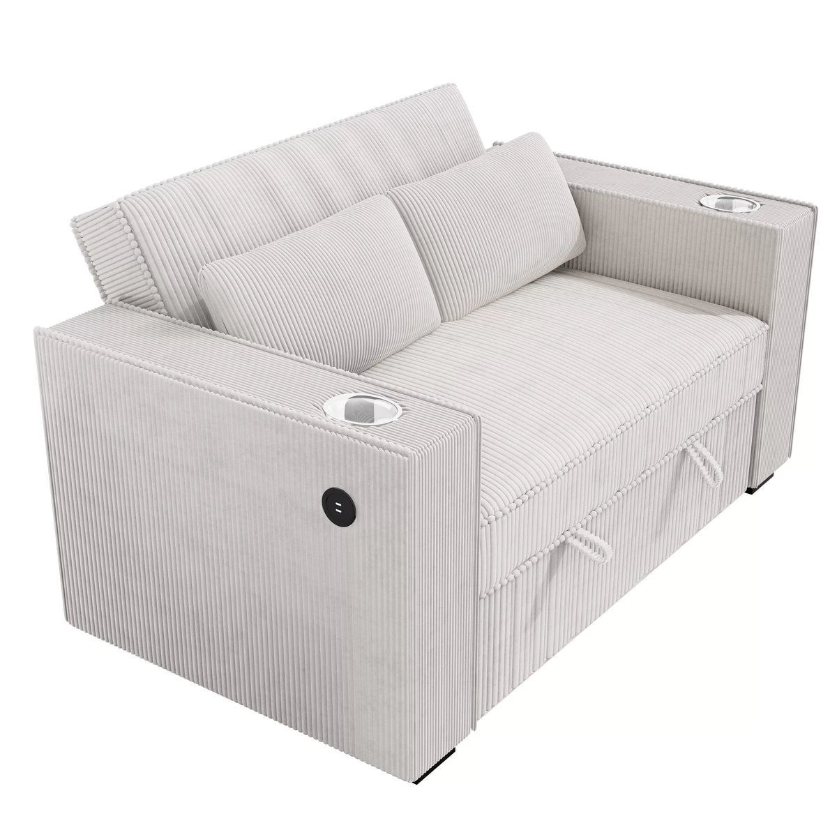 Convertible Sofa – Sleeper Sofa W/ Cup Holders & USB Port – Beige (F8548)