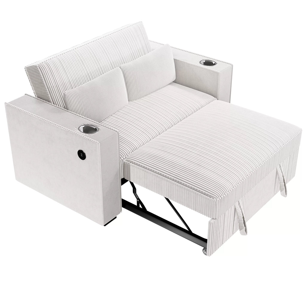 Convertible Sofa – Sleeper Sofa W/ Cup Holders & USB Port – Beige (F8548)