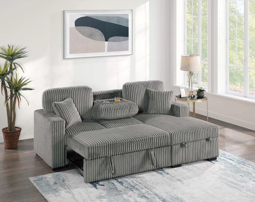 2-Piece Convertible Sectional – Sleeper Sofa W/Fold-Down Table & Chaise Storage – Smoke (F8551)