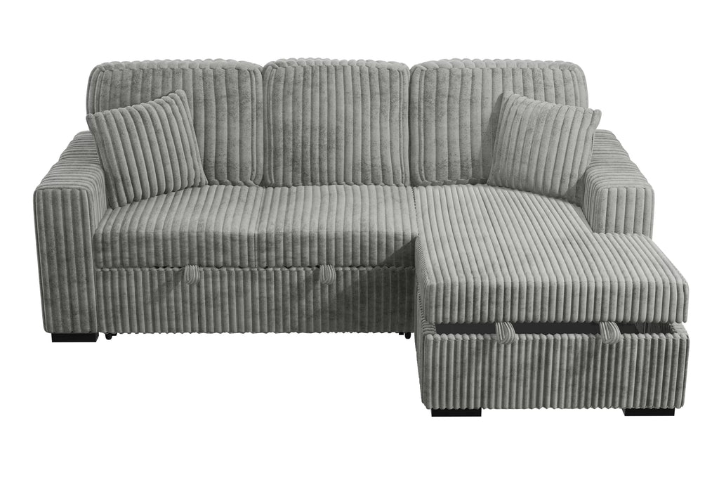 2-Piece Convertible Sectional – Sleeper Sofa W/Fold-Down Table & Chaise Storage – Smoke (F8551)