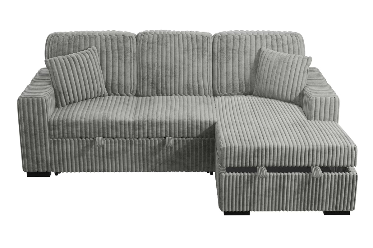 2-Piece Convertible Sectional – Sleeper Sofa W/Fold-Down Table & Chaise Storage – Smoke (F8551)