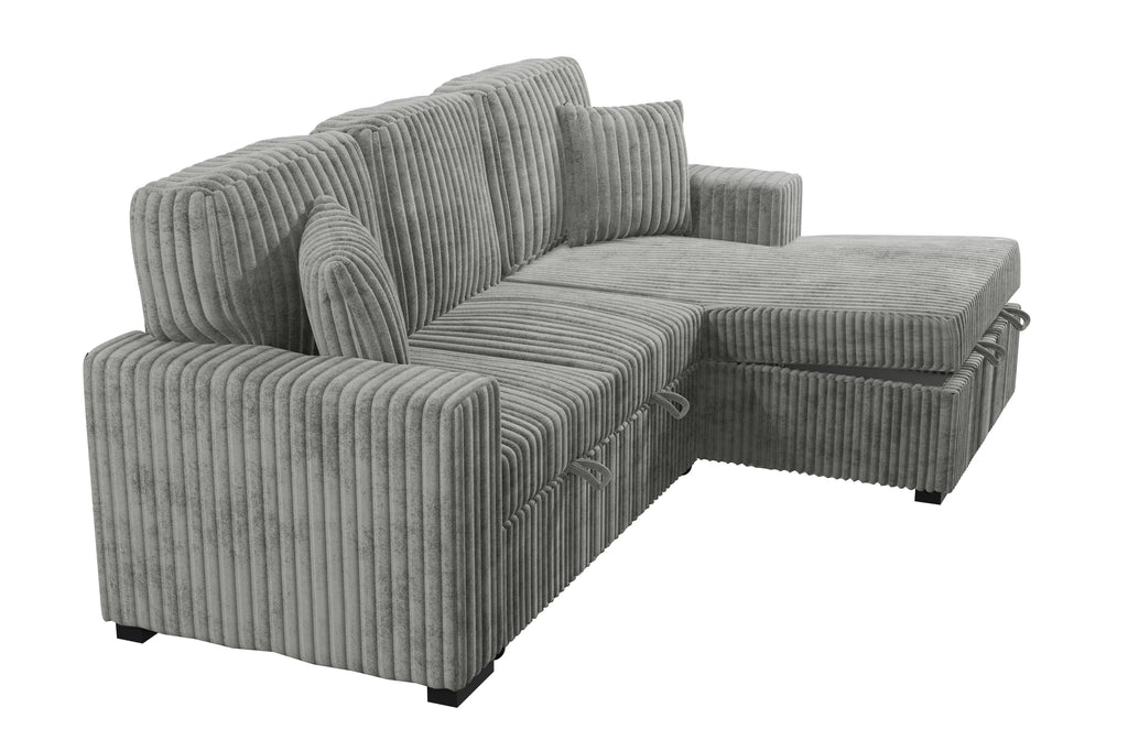 2-Piece Convertible Sectional – Sleeper Sofa W/Fold-Down Table & Chaise Storage – Smoke (F8551)