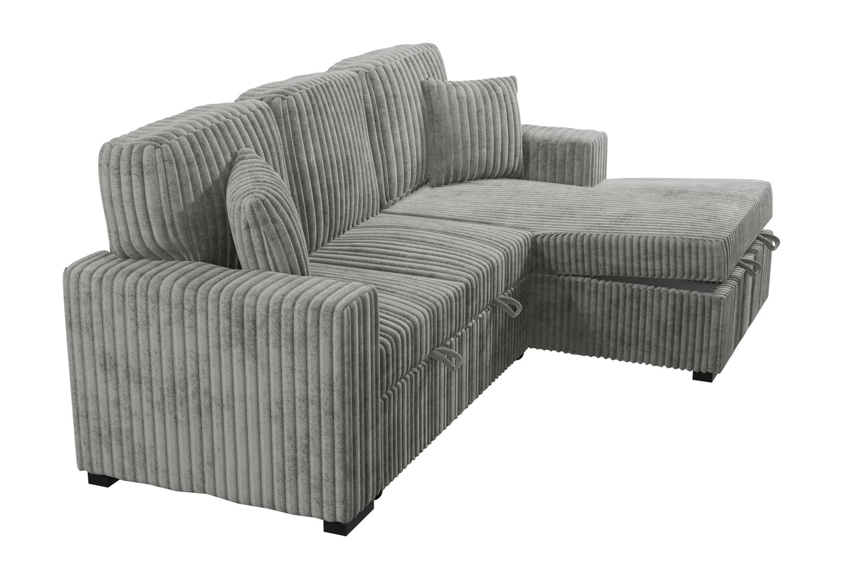 2-Piece Convertible Sectional – Sleeper Sofa W/Fold-Down Table & Chaise Storage – Smoke (F8551)