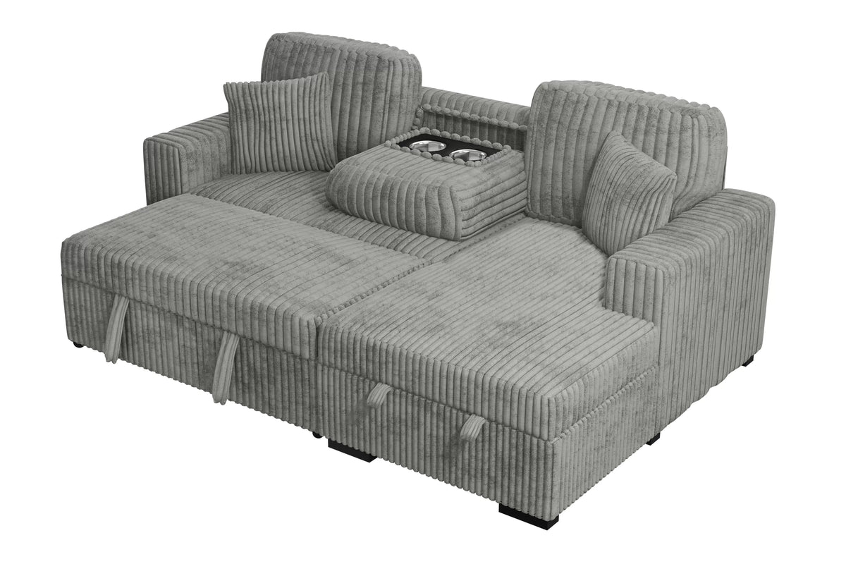 2-Piece Convertible Sectional – Sleeper Sofa W/Fold-Down Table & Chaise Storage – Smoke (F8551)