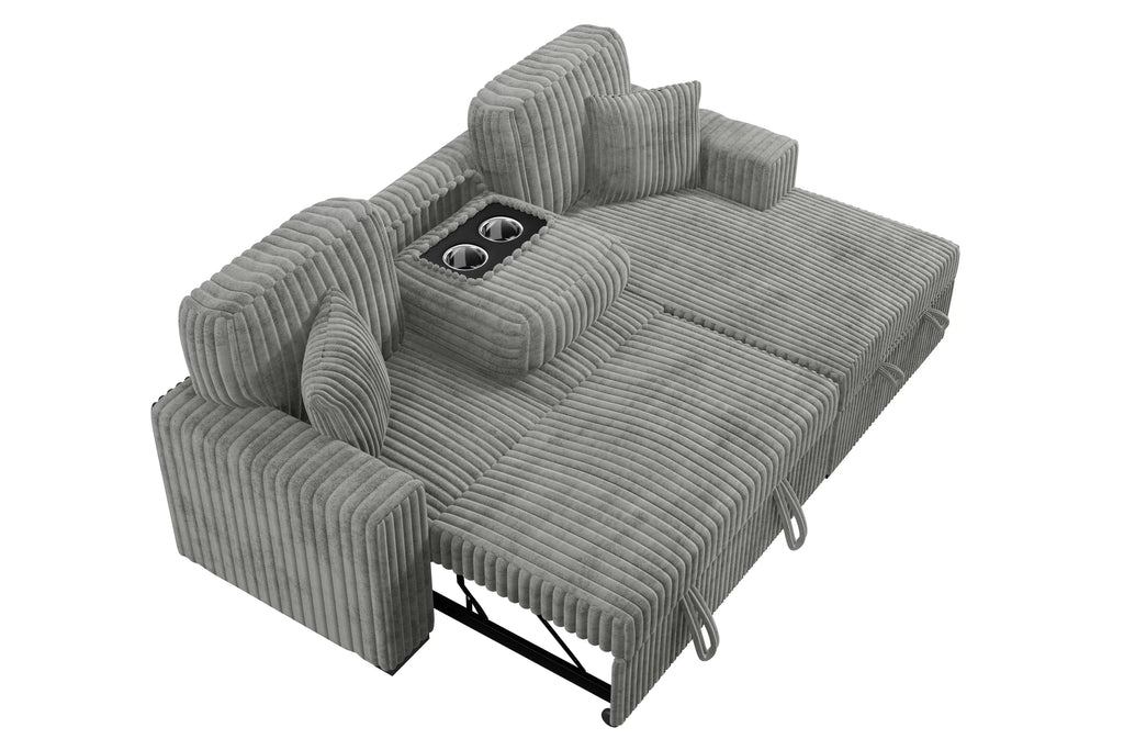 2-Piece Convertible Sectional – Sleeper Sofa W/Fold-Down Table & Chaise Storage – Smoke (F8551)
